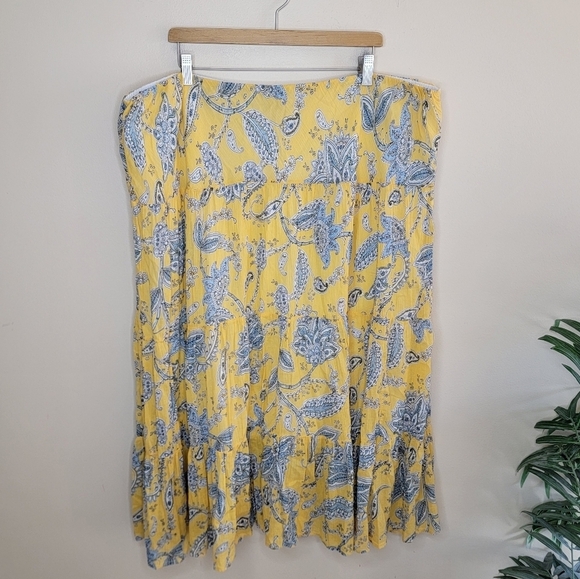 Chaps | Yellow Navy White Paisley Floral Print Skirt Size 3X - Picture 1 of 5